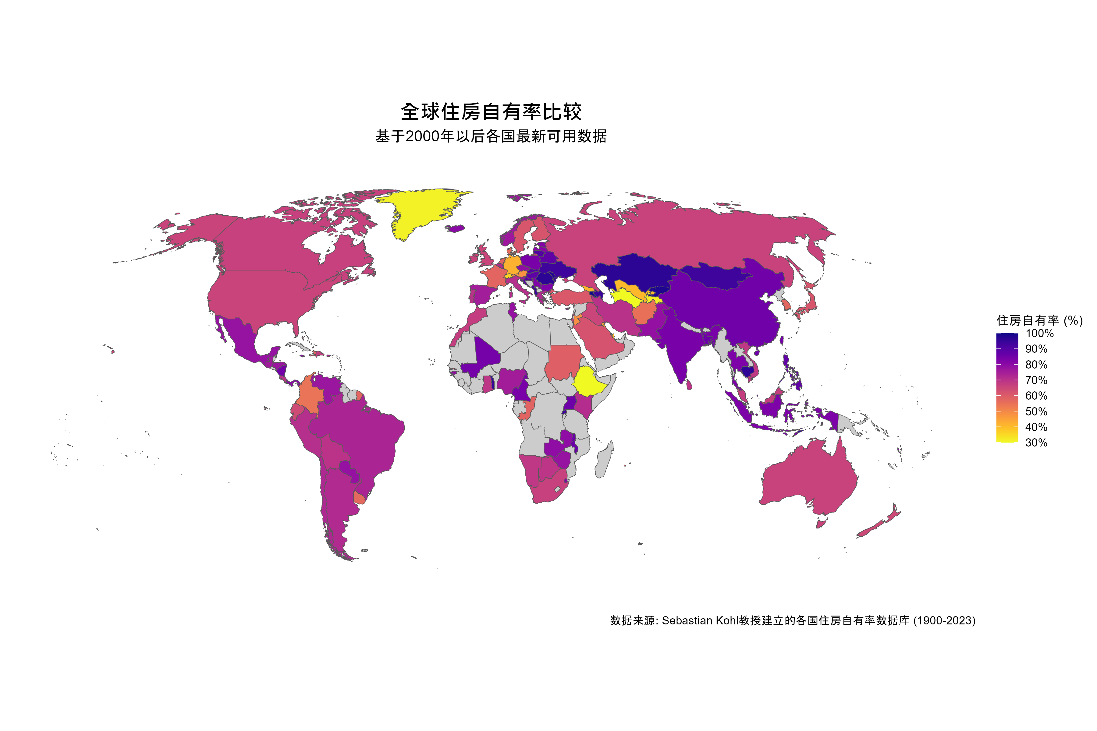 世界各国2000年以后住房自有率